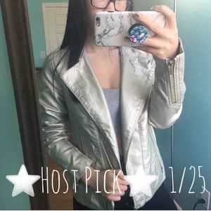Express | Silver Metallic Faux Leather Moto Jacket